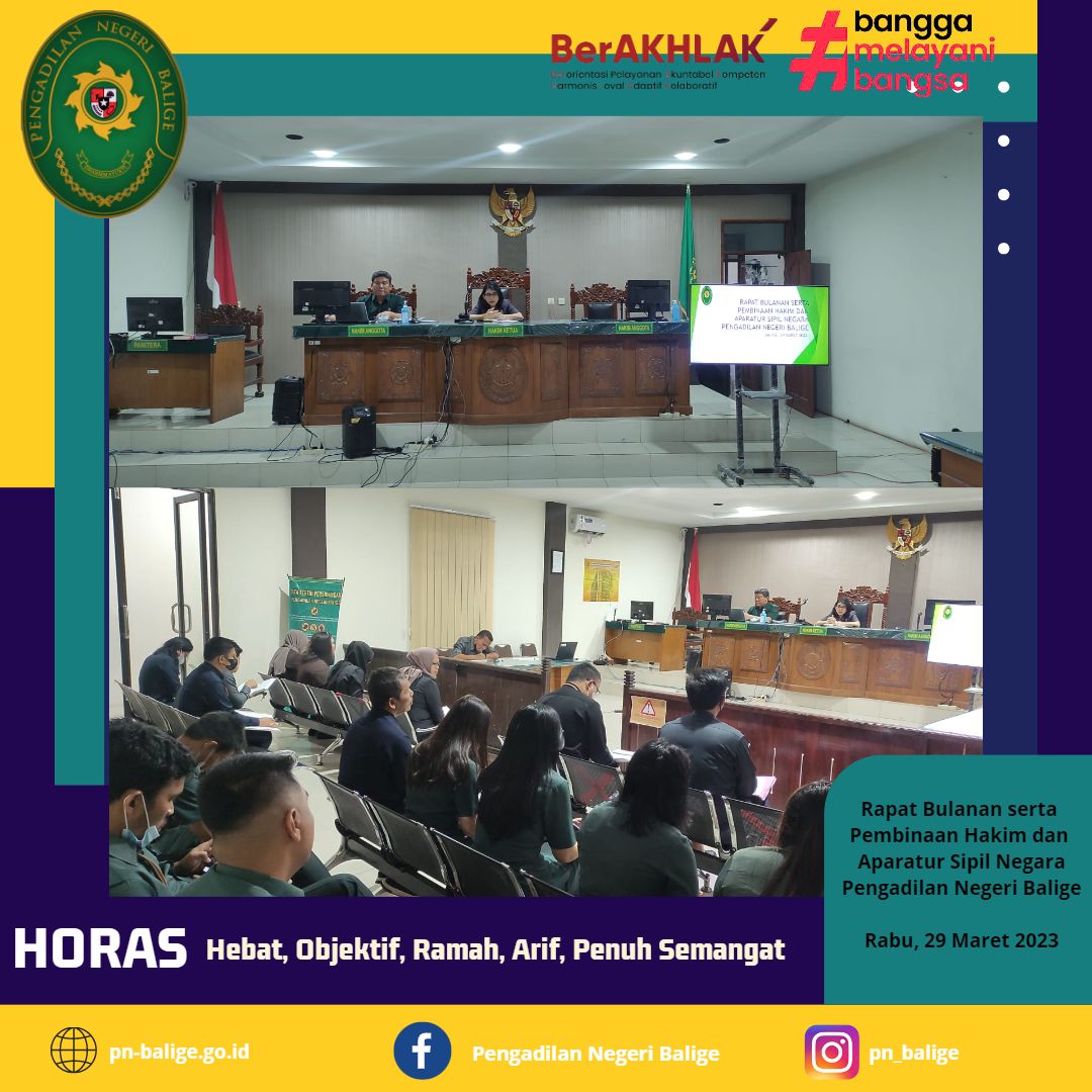 Rapat Bulanan serta Pembinaan Hakim dan Aparatur Sipil Negara periode Maret 2023